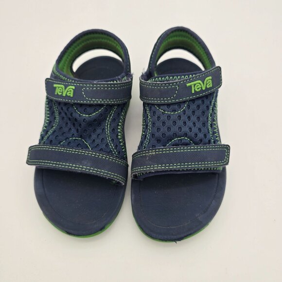 Teva Toddler Boys Size 10 Navy & Green Sandals With Adjustable Straps - Picture 7 of 9